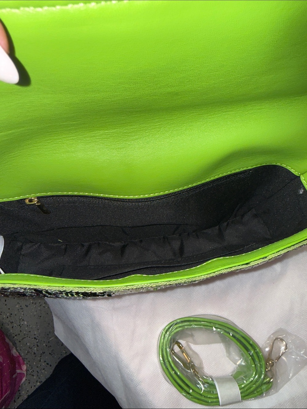 Lime Green Sequin Shoulder Bag - Picture 3 of 6